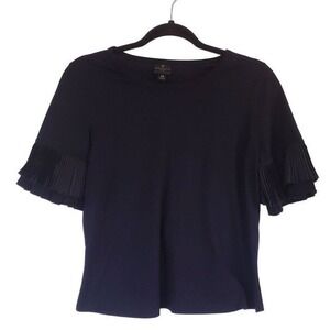 Worthington's top size‎ Small Petite ruffled pleated sleeve Black